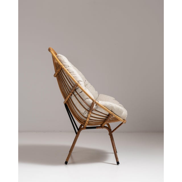 Tan 1960s French Tan Bamboo Upholstered Bowl Chair For Sale - Image 8 of 15