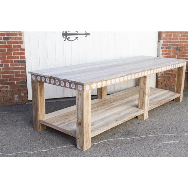 Ecru 10ft Blossom Mother Pearl Inlay Display Table For Sale - Image 8 of 13