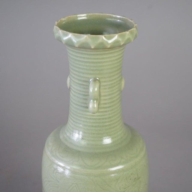Antique Chinese Celadon Glazed Art Pottery Vase, C1930 For Sale - Image 9 of 11