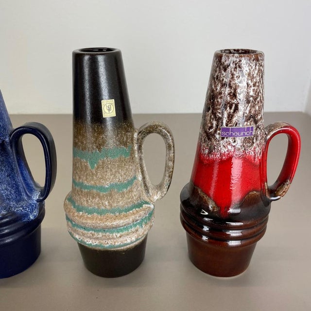 Vintage Pottery Fat Lava Vases attributed to Scheurich, Germany, 1970s, Set of 4 For Sale - Image 13 of 18