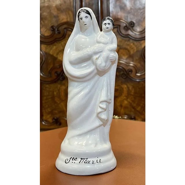 White Earthenware Saint Mary Figure, 1900s For Sale - Image 10 of 10