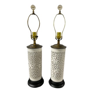 Vintage Chinoiserie Blanc De Chine Lamps - A Pair For Sale