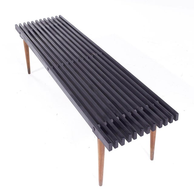 George Nelson Style Mid Century Black Slatted Bench For Sale - Image 9 of 9