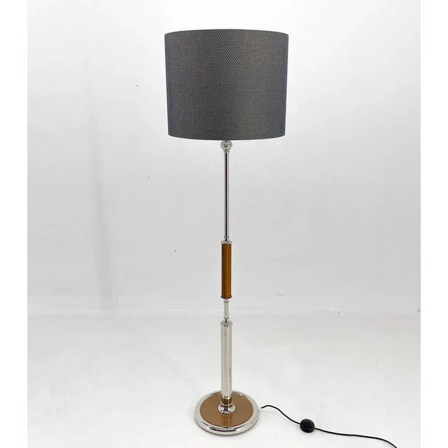 Chrome & Wood Floor Lamp, Czechoslovakia, 1950s For Sale - Image 12 of 13