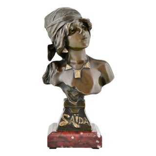 Emmanuel Villanis, Art Nouveau Saida Bust, 1890, Bronze on Marble Base For Sale