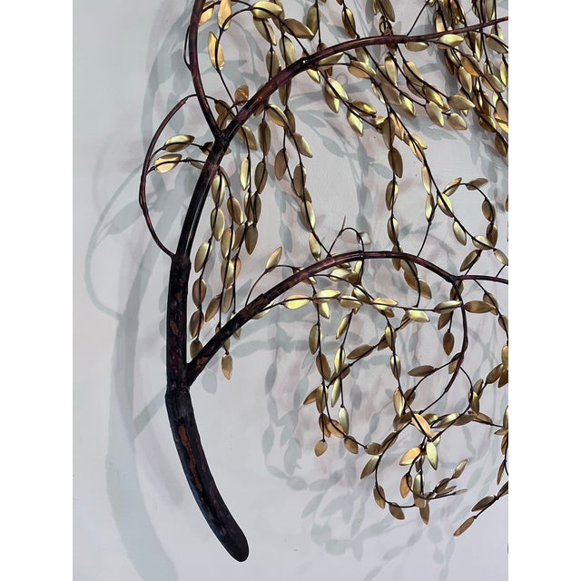 Metal Vintage Mid-Century Modern Brass & Copper Weeping Willow Wall Sculpture in the Style of Curtis Jeré For Sale - Image 7 of 10