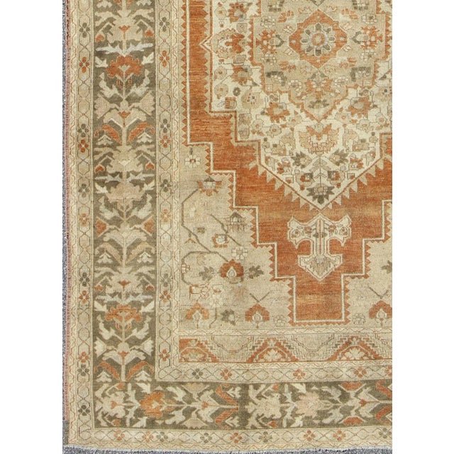 Vintage Turkish Oushak Rug in Rust, Green, Cream, Tape and Neutral Colors 7'3"x11'3" For Sale - Image 4 of 10