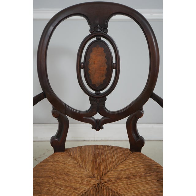 19th Century English Victorian Woven Rush Seat Open Armchair For Sale - Image 5 of 18