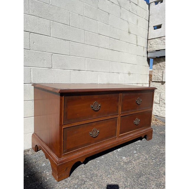 Wood Vintage Console Media Cabinet Wood Entry Bench Mid Century Modern Storage For Sale - Image 7 of 10
