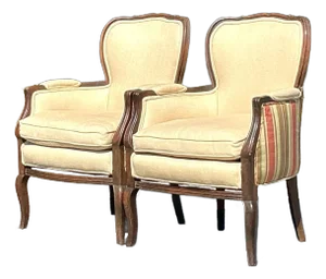Vintage Regency Striped Bergere Chairs - A Pair