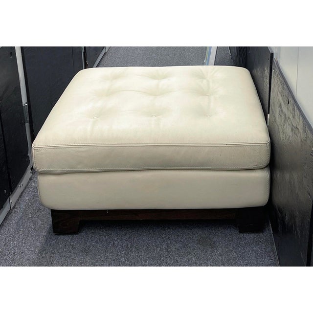 Contemporary Roche Bobois Tufted Leather Ottoman, 36 X 36, Cream For Sale - Image 3 of 6