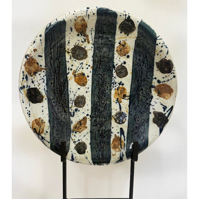 Modern Monumental Decorative Studio Pottery Charger on Iron Stand by Josef Zala, 1987 For Sale - Image 3 of 11