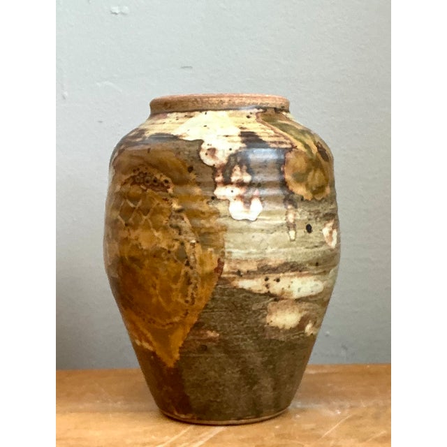 Cream Vintage Glazed Studio Pottery Vase For Sale - Image 8 of 12