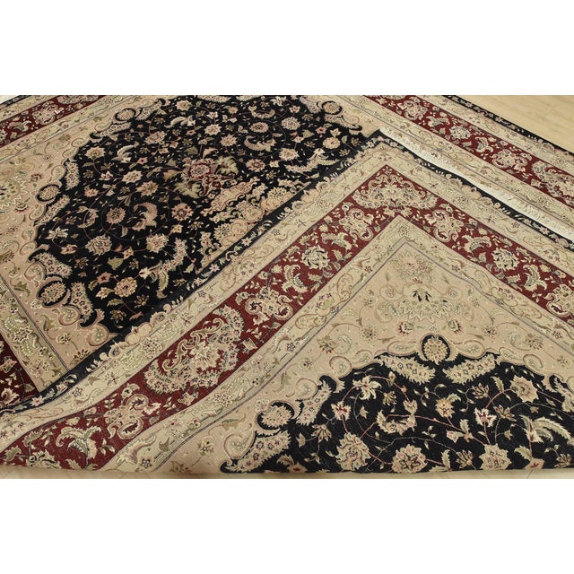 Tabriz Rug 10’2” X 14′ Black Wool/Silk Traditional Hand-Knotted Carpet For Sale - Image 14 of 15