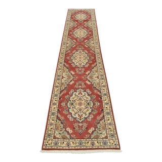 Yazd Runner 2’11” X 13′ Pink Wool Vintage Traditional Hand-Knotted Rug For Sale
