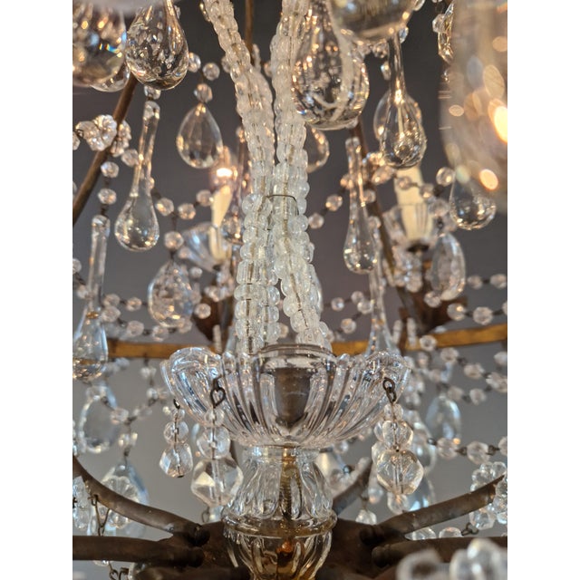 Antique Louis XV Revival Tradition Crystal Chandelier Brass and Metal 8 Lights For Sale - Image 10 of 16