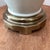 Traditional Vintage Large Ivory Porcelain Embossed Leaf Design & Brass Lamp Footed Base by Ethan Allen For Sale - Image 3 of 12