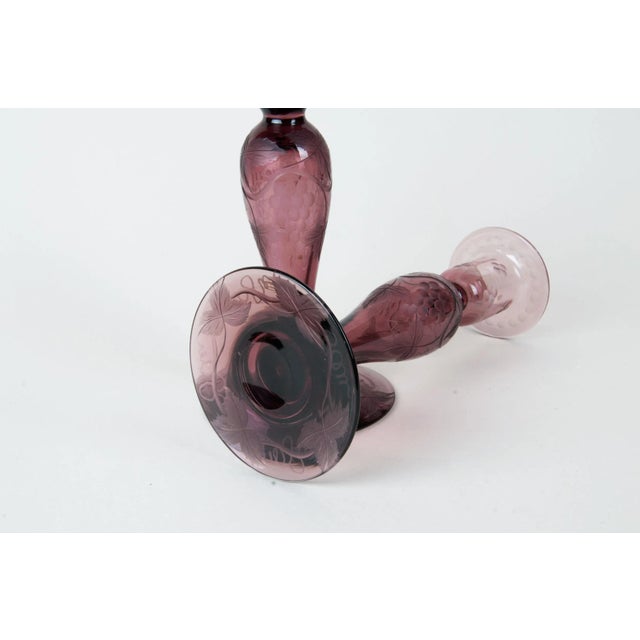 Mid 20th Century Mid 20th Century Pairpoint Wheel-Cut Design Candle Holders- a Pair For Sale - Image 5 of 8