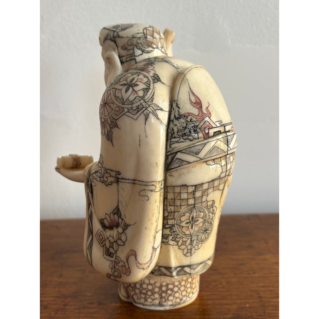 Antique Carved Bone Chinese Immortal of Shou Lao, Late 1800s For Sale - Image 4 of 10