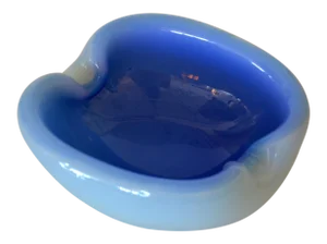 Italian Blown Murano Glass Two-Color Blue Round Shaped Catchall Bowl