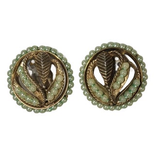 1940s Petit Point Pearl and Gold Earrings, A Pair For Sale