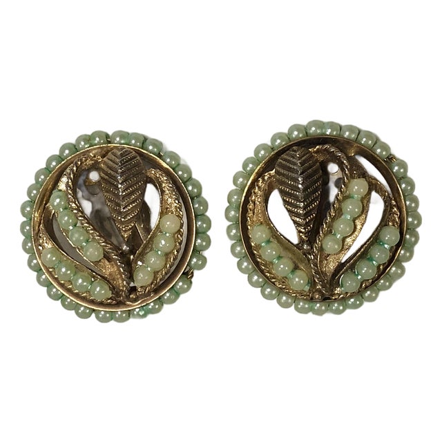 1940s Petit Point Pearl and Gold Earrings, A Pair For Sale