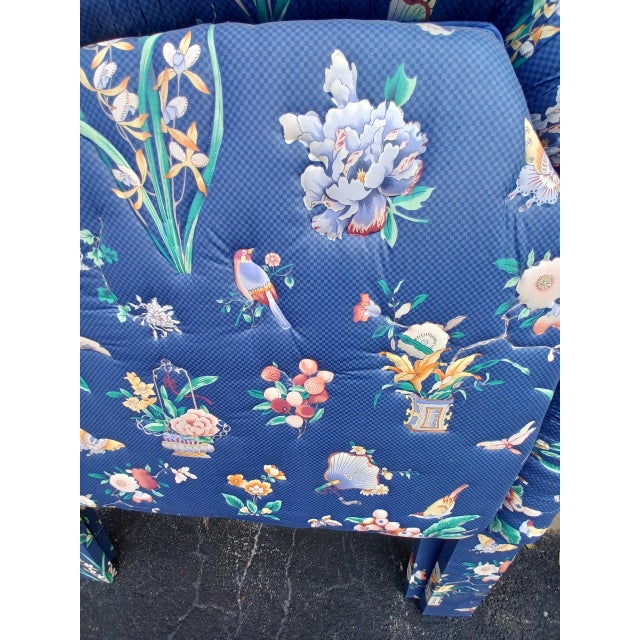 Mid 20th Century Vintage Pair of Full Size Upholstered Chinoserie