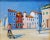 Contemporary impressionist oil painting, depicting a beautiful mediterranean seaside village town cityscape of colorful...