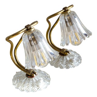 Vintage Art Deco Abat Jours in Murano Glass attributed to Ercole Barovier for Barovier & Toso, 1940s, Set of 2 For Sale