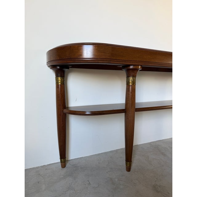 Large- French Art Deco Empire Style Mahogany & Green Marble Top Two-Tier Demilune Console Table For Sale - Image 12 of 17