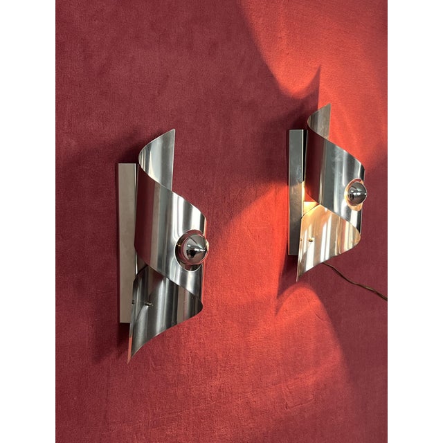 Silver Mid-Century Modern Steel Wall Lamps, 1960s, Set of 2 For Sale - Image 8 of 14