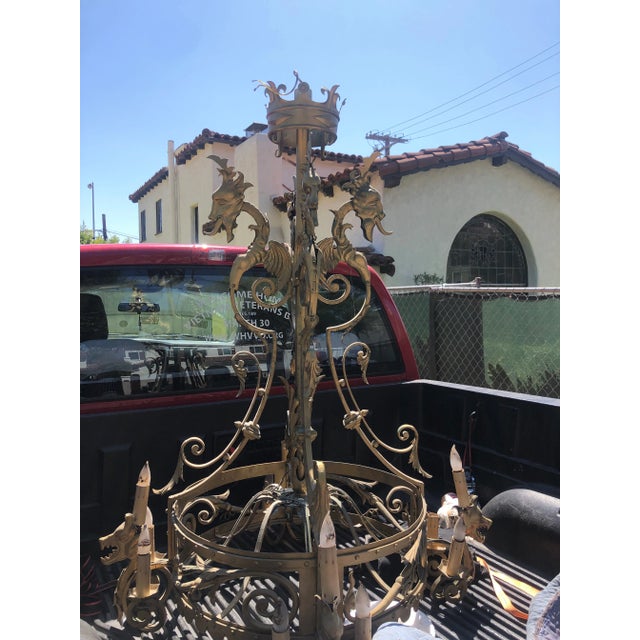 1920s Spanish Revival Gothic Mediterranean Iron Oversized Chandelier For Sale - Image 10 of 13