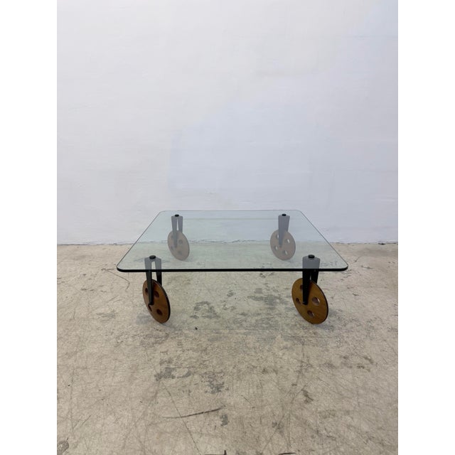 Postmodern Glass Coffee Table on Wheels After Gae Aulenti, 1990s For Sale - Image 10 of 13