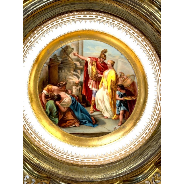 Pair Vienna Mythological Porcelain Plates in Pierced Gilt-Bronze Roman Frames For Sale - Image 11 of 18
