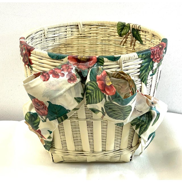 Large Painted Floral Decoupage Basket Planter with Large Painted Fabric Bow Dimensions: 12” width x 19” depth x 14” height