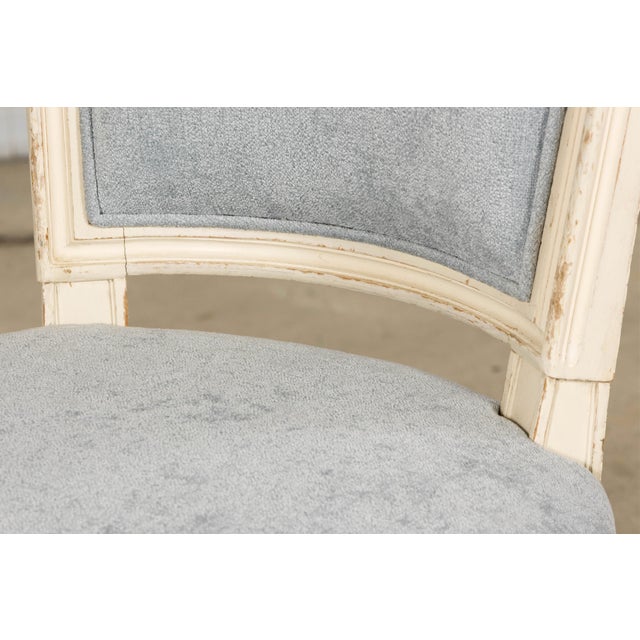Blue Set of 6 French Louis XVI Painted Dining Chairs in Dusty Blue, Early 20th Century For Sale - Image 8 of 18