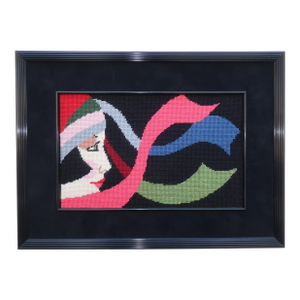 Art Deco Style Needlepoint Lady Wall Hanging in Manner of Georges Lepape