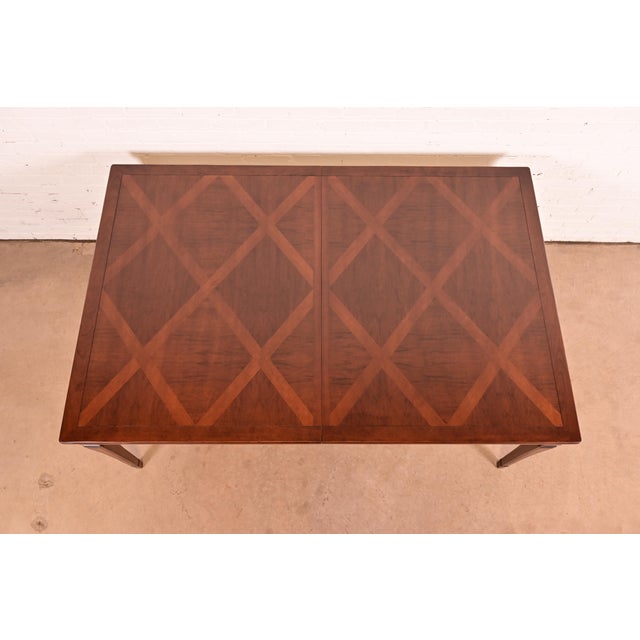 John Widdicomb French Regency Louis XVI Walnut Extension Dining Table With Parquet Top, Newly Refinished For Sale - Image 9 of 16