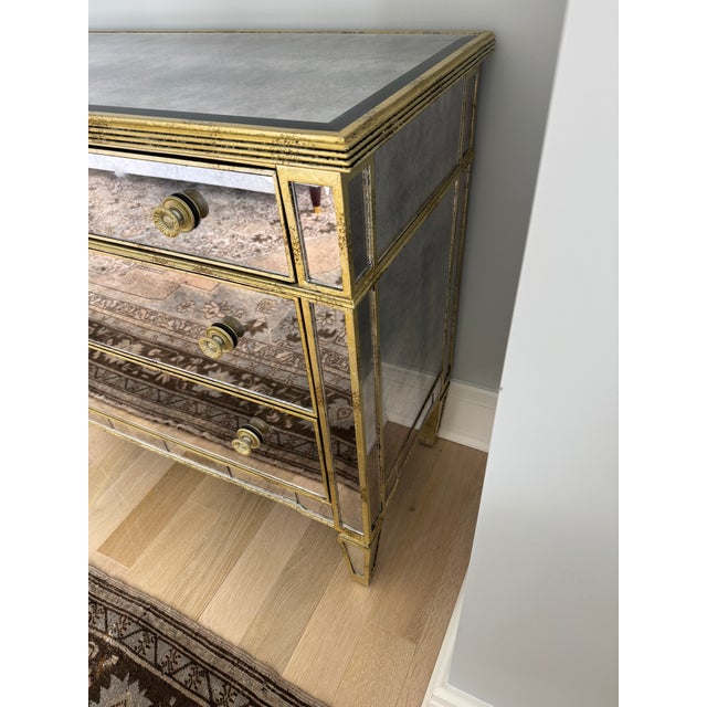 Late 20th Century Antiqued Mirrored 3 Drawer Chest With Gold Trim For Sale - Image 5 of 5