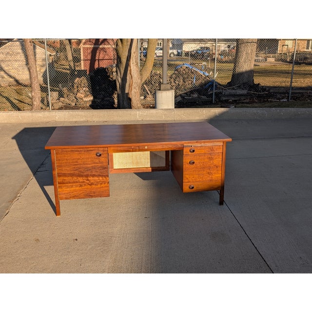 Mid-Century Modern 1950s Walnut and Cane Executive Desk by Edward Wormley for Dunbar Furniture For Sale - Image 3 of 17