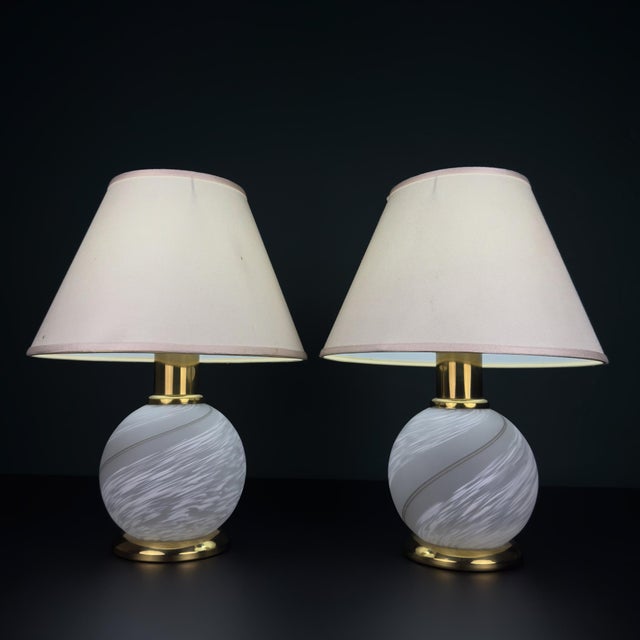 Cream Vintage Murano Glass Table Lamps, Italy, 1970s, Set of 2 For Sale - Image 8 of 18