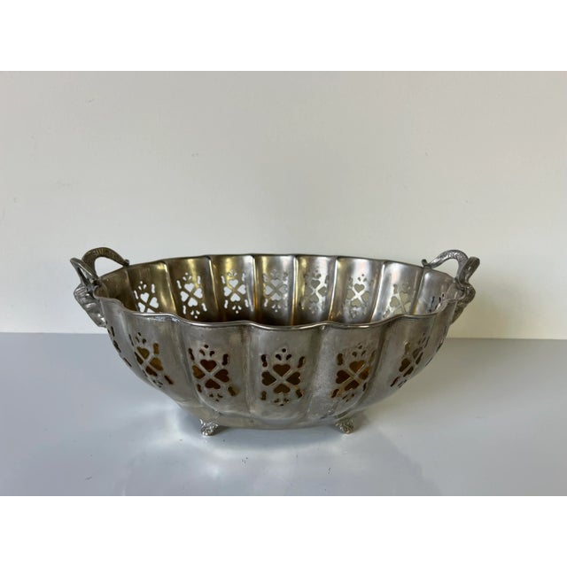 Mid-Century Modern Vintage Reticulated Ram's Head Silver-Plated Fruit Bowl For Sale - Image 3 of 12