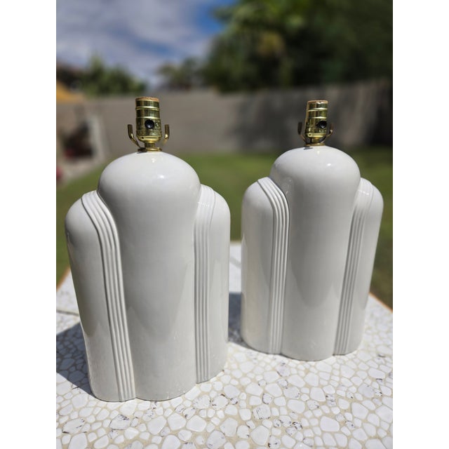 Art Deco Cream Table Lamps - A Pair For Sale - Image 4 of 18