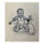 1940s Original Signed Graphite Illustration of Baby Feeding Small Terrier Puppy, 8.75 × 7.25 In. For Sale