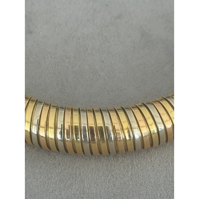 Metal Masella Italian 18k Two-Tone Gold Tubogas Collar Necklace, C. 1970s For Sale - Image 7 of 9