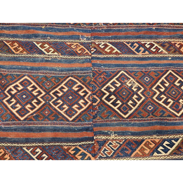 Vintage Turkish Kilim Rug, Handwoven Wool, Geometric Pattern, Indigo Blue & Rust-Red, 5x8 For Sale - Image 10 of 13