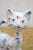 Ceramic Mid Century Japan Porcelain Long Neck Cat Figurines Calico Splatter Pair 1950s For Sale - Image 7 of 11