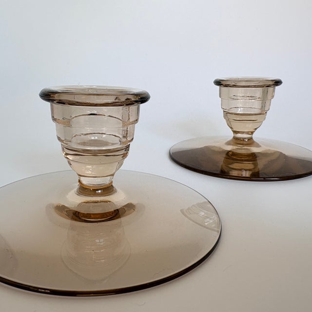 1920s Swedish Grace Art Deco Candlesticks in Smoked Glass, 1920s, Set of 2 For Sale - Image 5 of 9