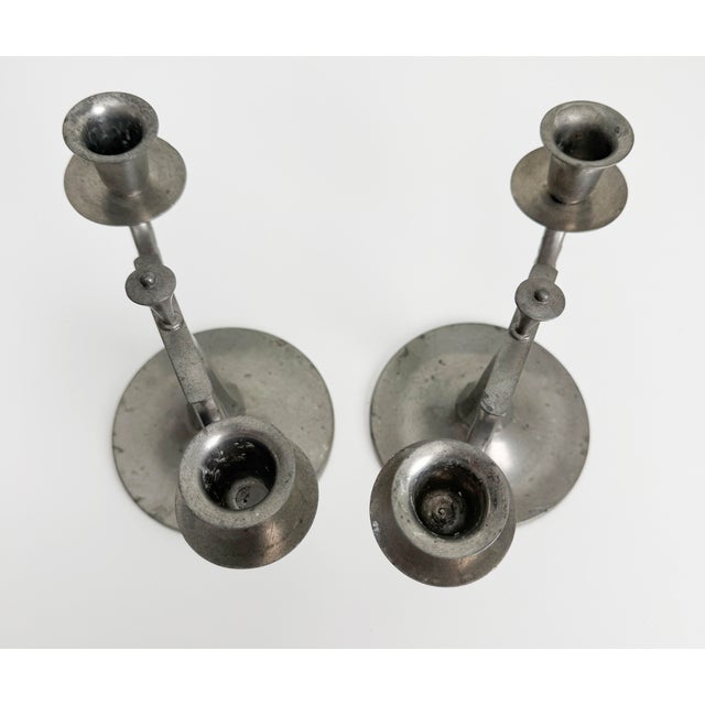 Silver 1930s Svenskt Tenn Swedish Pewter Art Deco Candlesticks - A Pair For Sale - Image 8 of 12