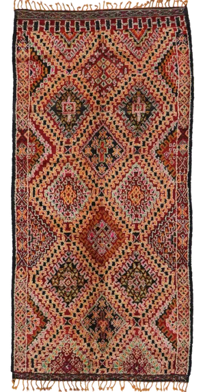 Vintage Berber Red Beni M'Guild Moroccan Rug - 06'08 X 13'02